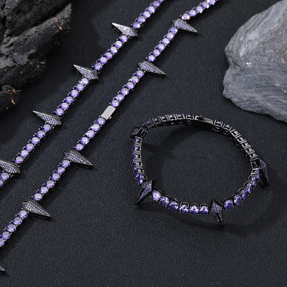 Luxury Black Zirconia CZ Diamond Tennis Bracelet Fashion Same Style Black Panther Choker Necklace Beast Toothed Hip-hop Bracelet