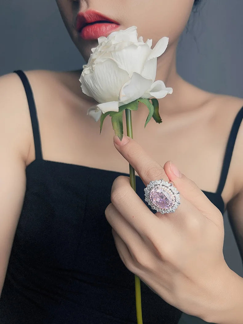 MuShan Jewelry Factory 23 Carat Ice Flower Cut 12 16mm White High Carbon Diamond 925 Sterling Silver Platinum Plated Luxury Ring