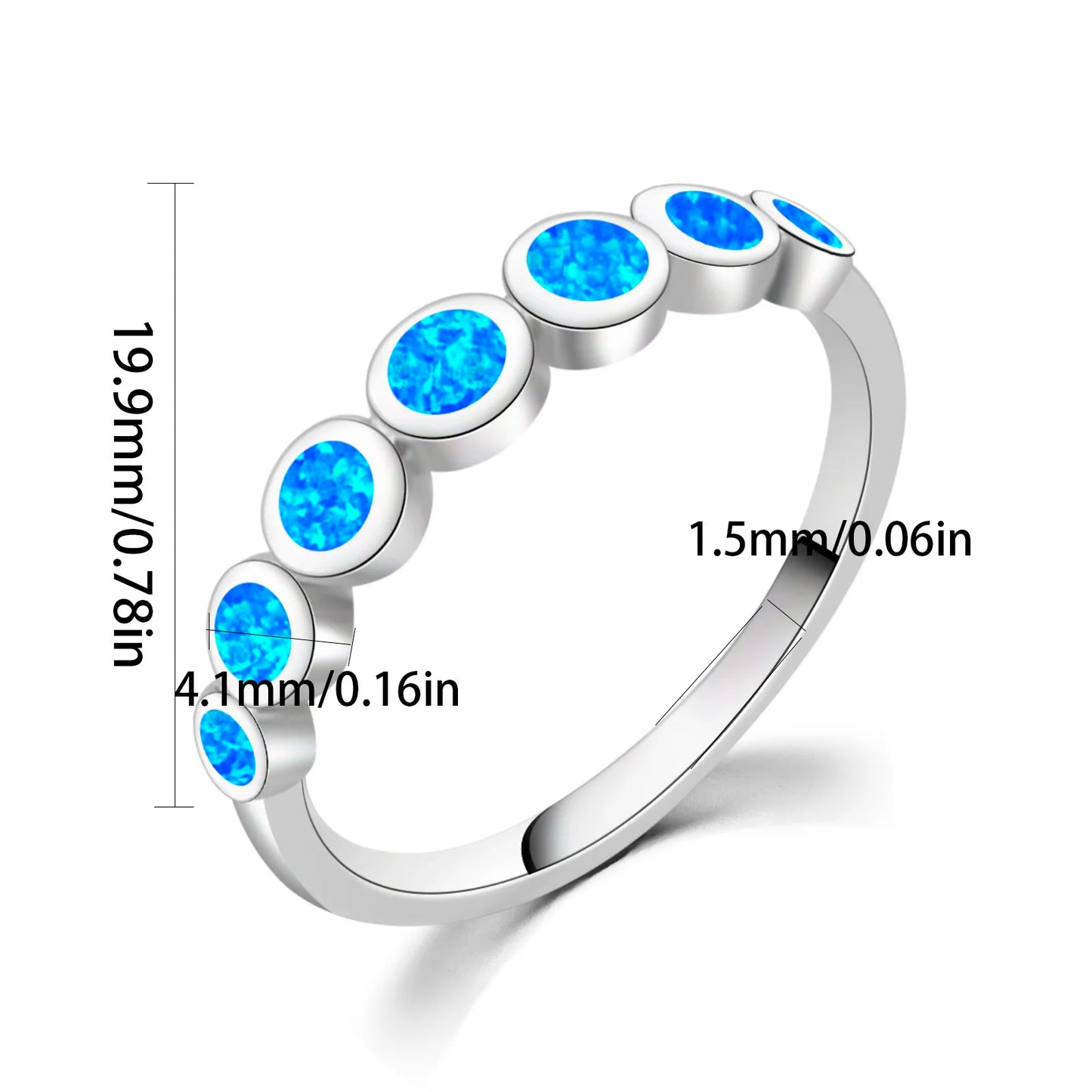 Gradient Round Blue Opal Stackable Ring | Iridescent Gem Inlay  Band | Minimalist Layered Jewelry for Women Trendy Style