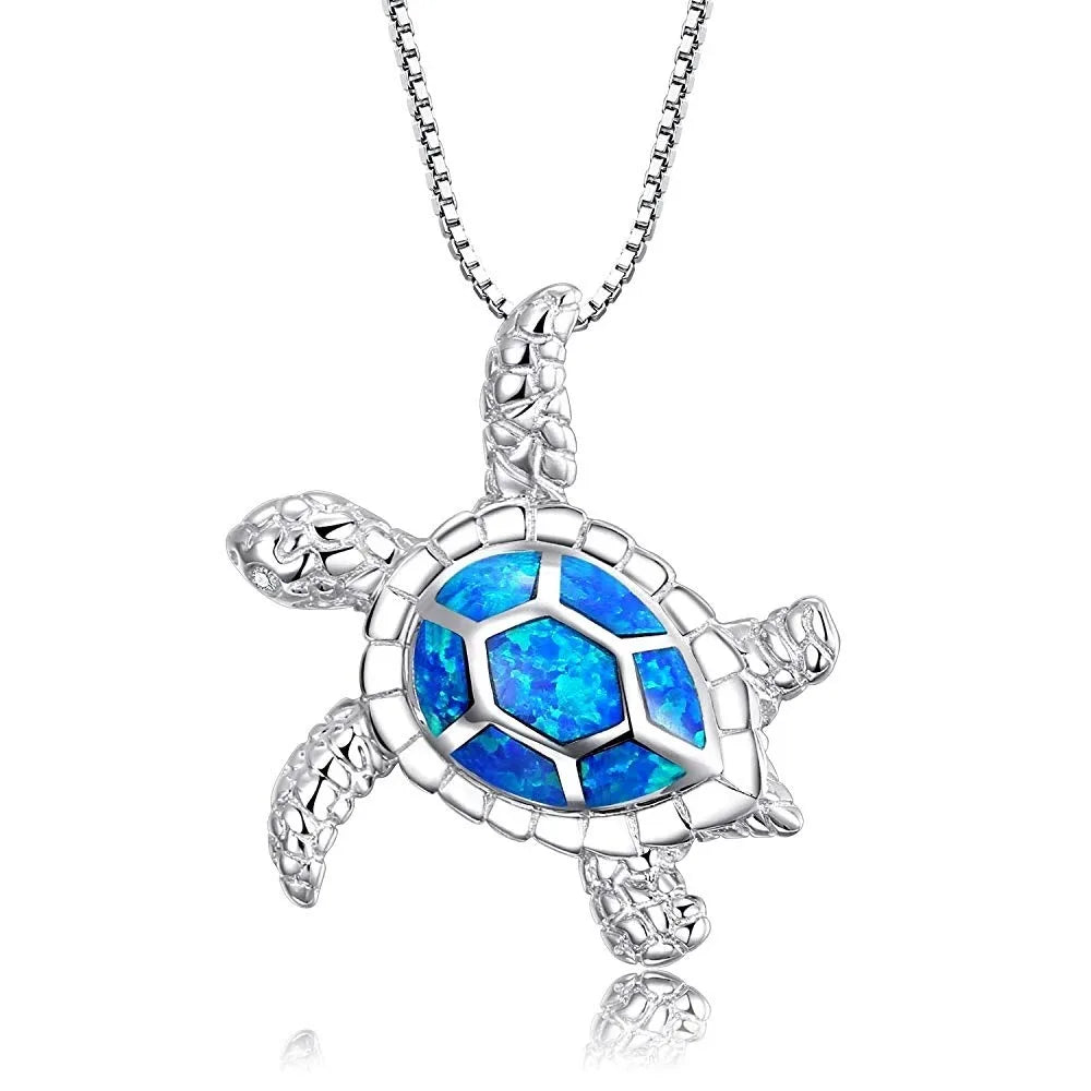 Aobao Fashion Jewelry New Style Blue Opal Turtle Necklace, Turtle Pendant Sweater Chain, Opal Necklace