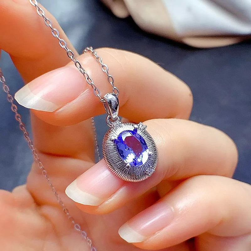 Gioiellieri Hot Popular 925 Sterling Silver Luxury Flower Shape Bohemian Bridal Wedding Natural Tanzanite Necklace Gold Rhodium Plated