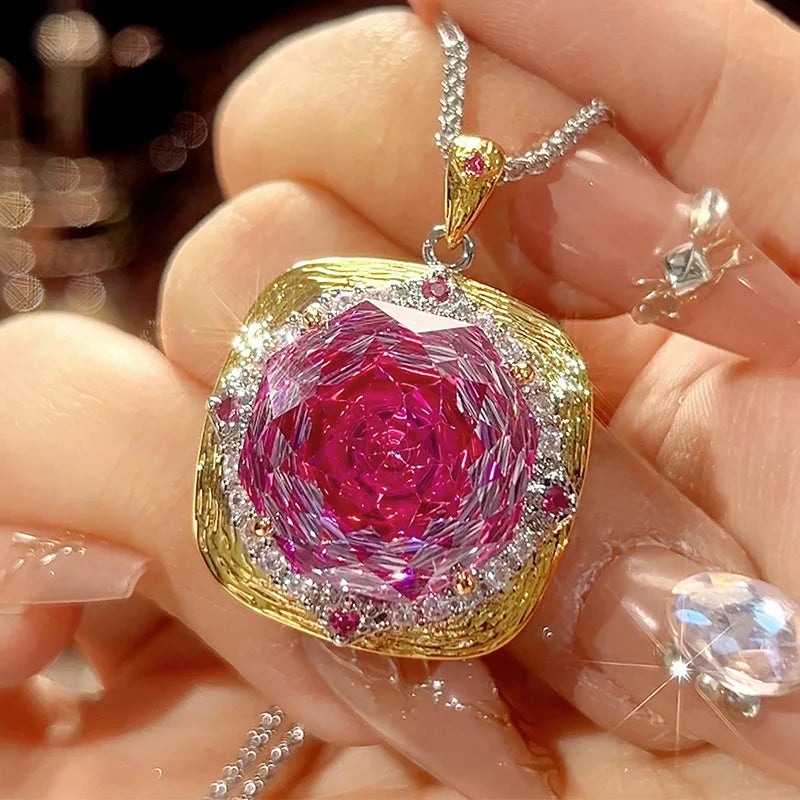 REDheart Copper Inlaid Zircon Plated Trendy 18K Gold Plated Dragon Fruit Color Women's Wedding Party Necklace