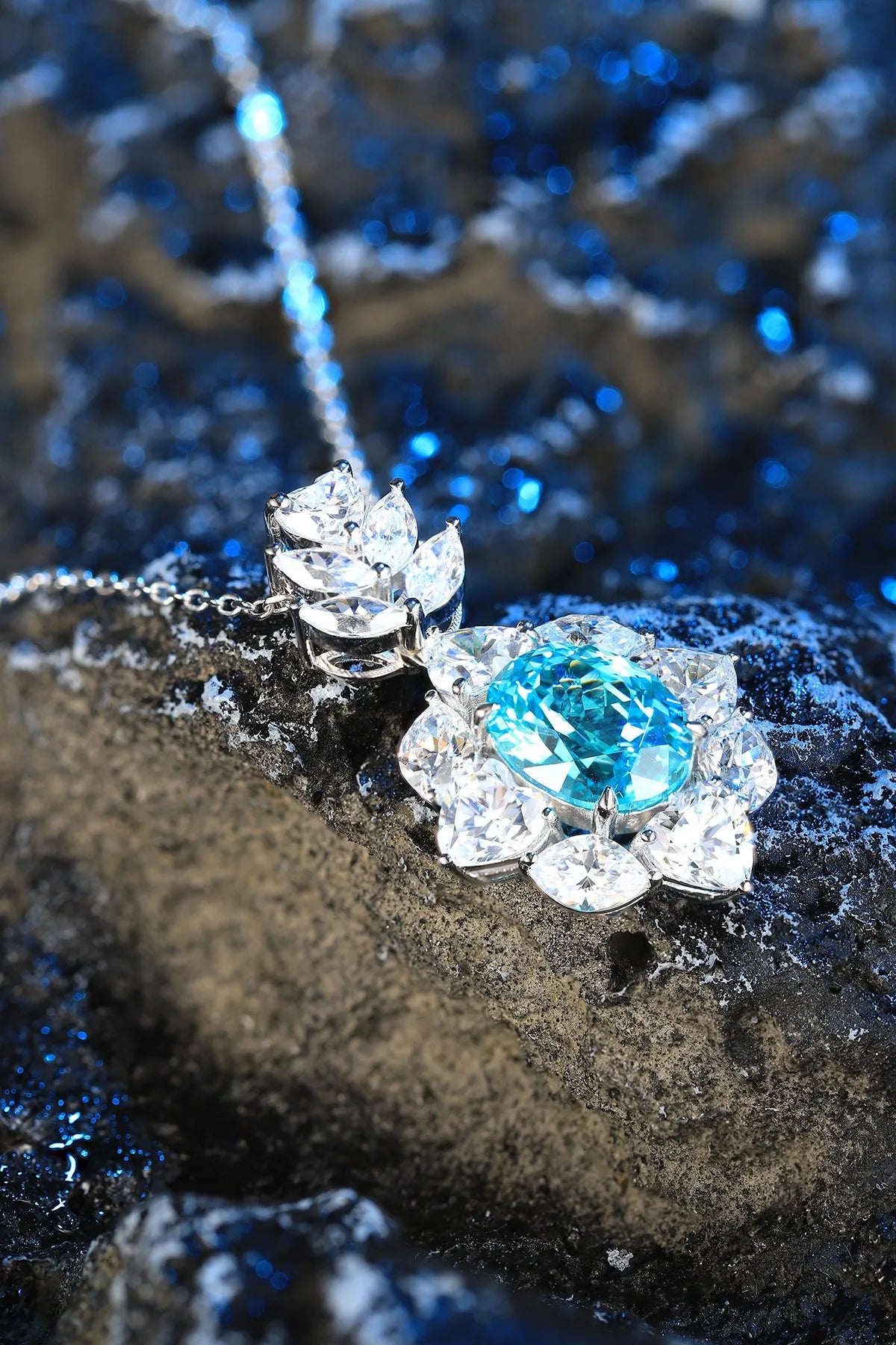 Gemfiori Anster 925 Sterling Silver High-quality Cultivated Paraiba Necklace - Suitable for Parties or As a Gift