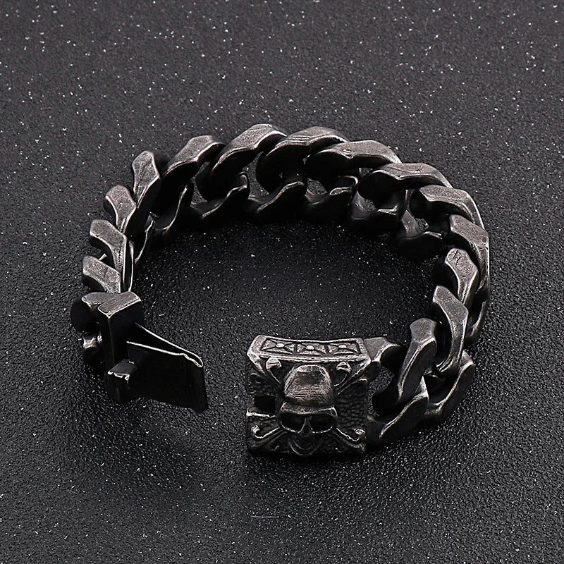 KALEN Stainless Steel Punk Skull Charm Hand Chain Bracelet Links Bangle