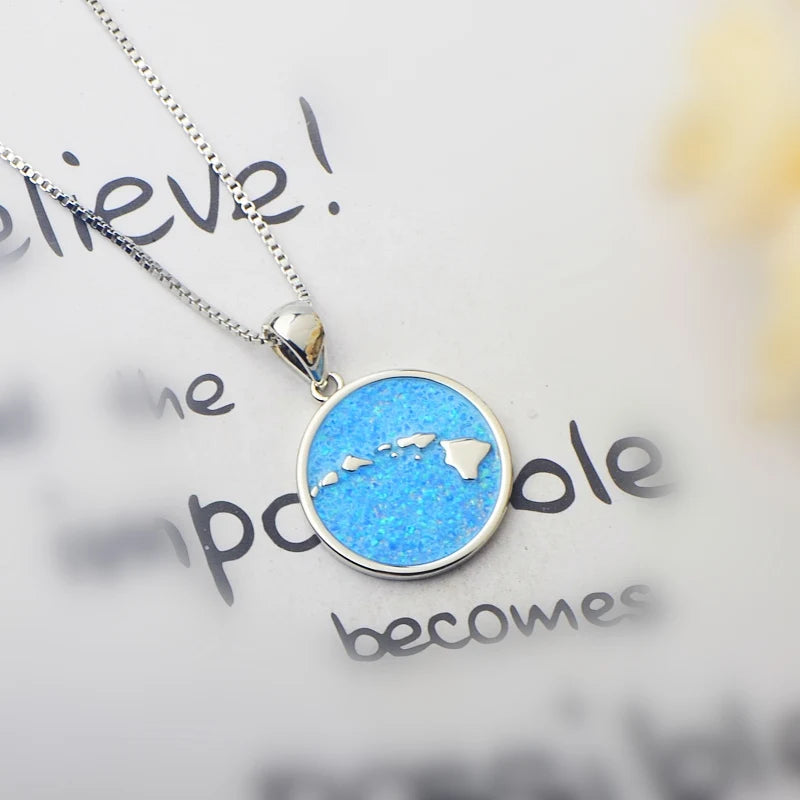 Aobao Handcrafted Christian Blue Opal Silver Plated Copper Box Chain Lariat Minimalist Women's Geometric Hollow Jewelry Bulk
