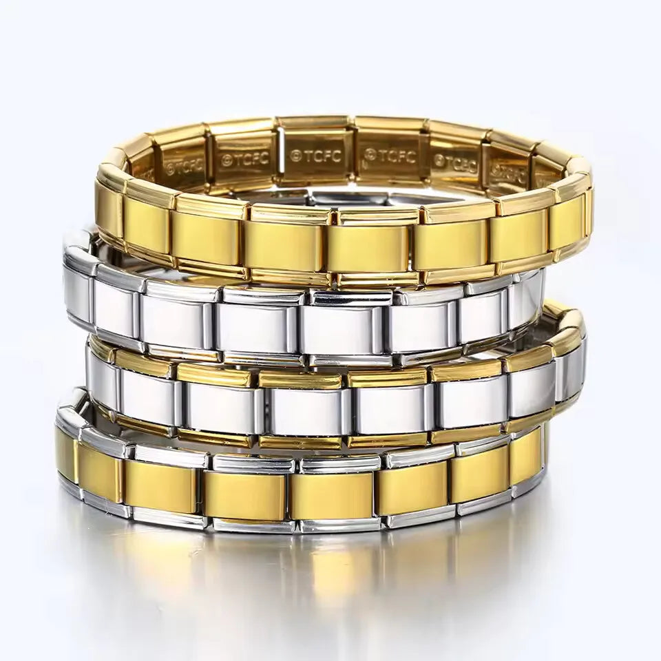 REBEL FASHIONISTA 9mm Wide Simple Style Fashion Stainless Steel Bangle Elastic Link Chain High Quality Factory DIY Jewelry Italian Charm Bracelet