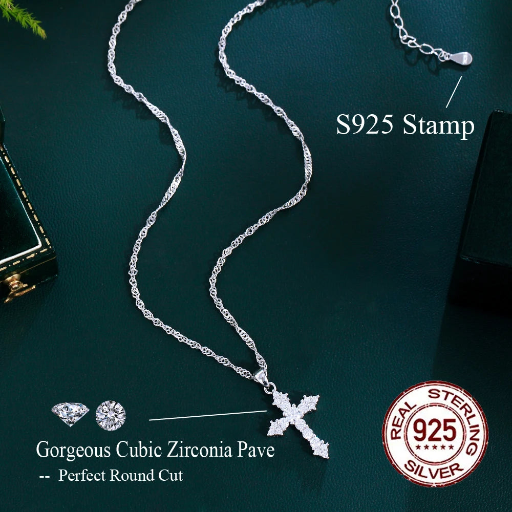 S&S 925 Sterling Silver CZ Cross Pendant Necklace – Rhodium Plated – Collection