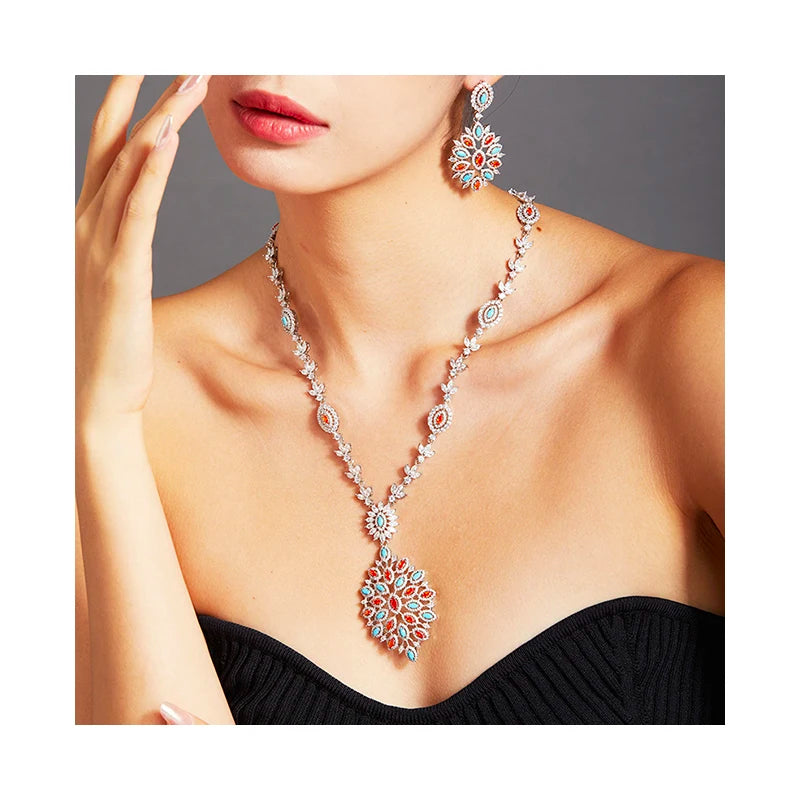 Luxury Marquise-Cut Zirconia 4-Piece UAE Dubai & Nigerian Geometric Bridal Set — Rhodium Plated