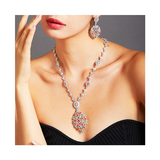 Luxury Marquise-Cut Zirconia 4-Piece UAE Dubai & Nigerian Geometric Bridal Set — Rhodium Plated