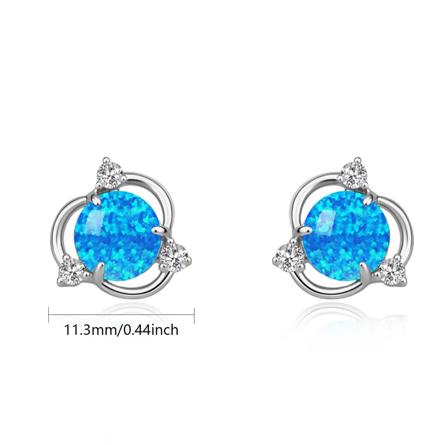 Geometric Opal Earrings - Blue Fire Opal Solitaire & CZ Accent Design | Elegant Formal Jewelry Bulk Gifts