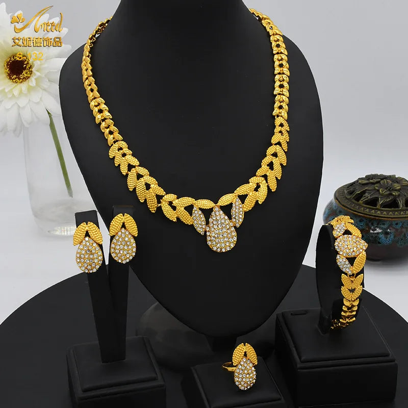 Gold Heart Bridal Jewellery Set | Necklace, Bracelet, Earrings & Ring | 24 Style Options