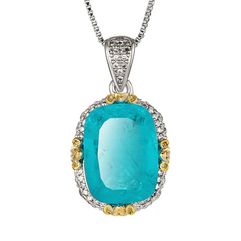 REDheart Women's Copper Inlaid Zircon Plated Two-Color Open Ring Copper Base Gold-Plated Imitation Paraiba Blue Wedding Party Set
