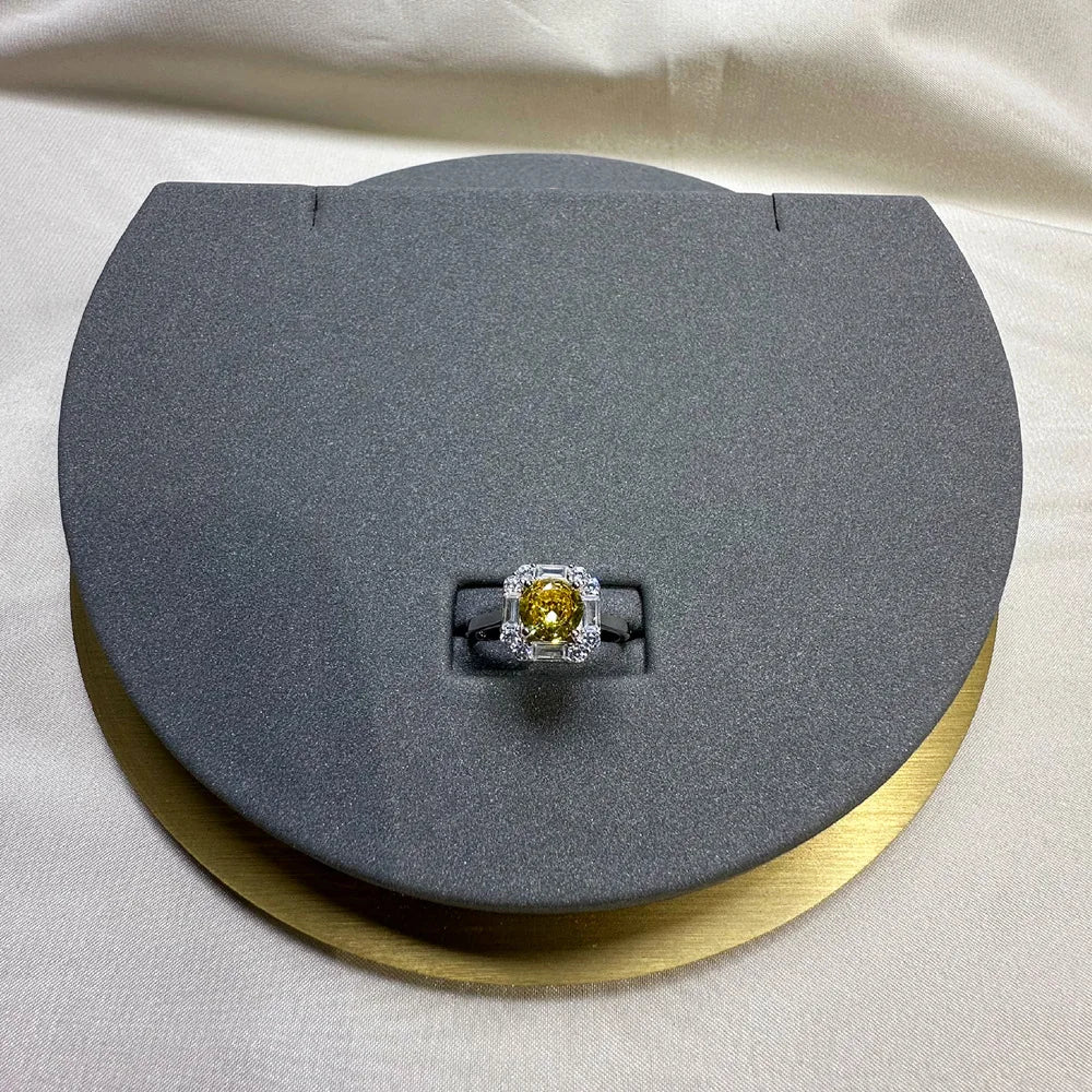 MuShan Jewelry Factory  Square Inlaid Circular 7mm Yellow Diamond 925 Silver High Carbon Diamond Ring for Women  Light Luxury