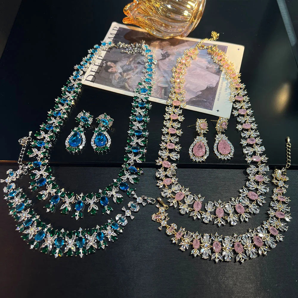 S&S Sapphire Zircon Necklace, Italian Exquisite Craftsmanship, Fashionable and Luxurious Jewelry for Dinner Ceremonies