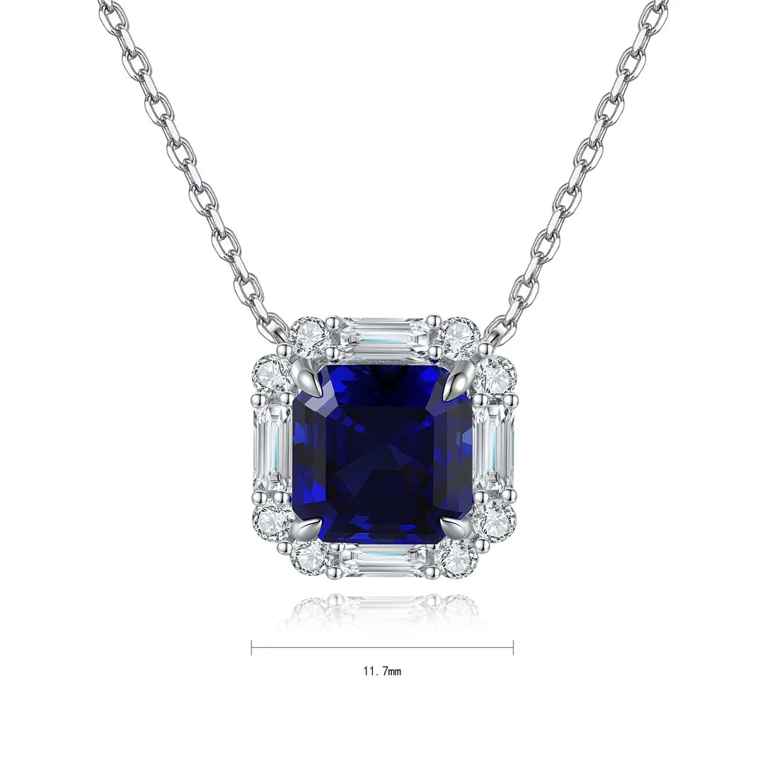 Gemfiori Anster 925 Sterling Silver High-quality Cultivated Sapphire Necklace - Suitable for Parties or As a Gift