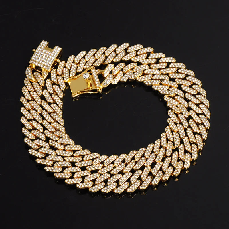 BiG-BOSS NEW Product Hip Hop Cuban Link Chain Choker Necklace Iced Out Rapper Crystal Necklace Fashion Bling Rhinestone Jewelry Gift