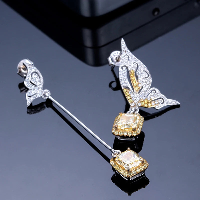 Gemfiori New in Vintage Panther Yellow Moissanite Gold Jewelry for Women 18 K Gold Animal Earrings Wedding Jewelry Party Gift