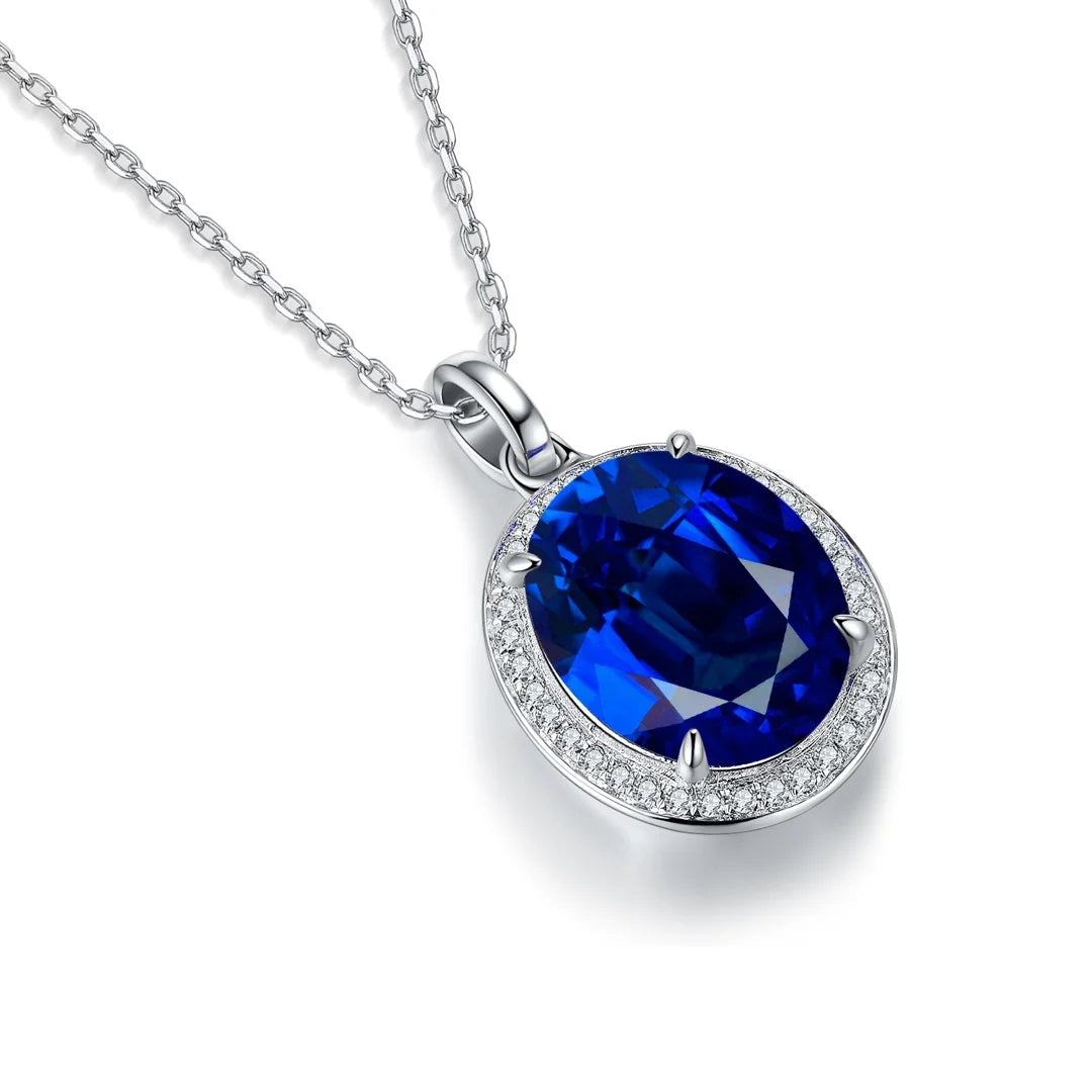Gemfiori 925 Sterling Silver Exquisite Jewelry Oval Shaped Gemstone Pendant Necklace Laboratory-grown Emeralds Material Can Be Customized