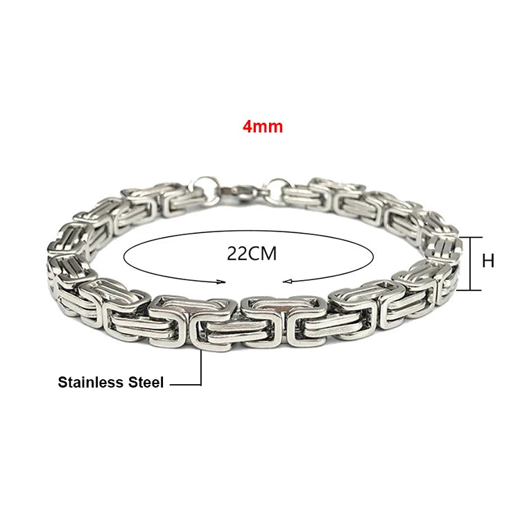 VIKING Byzantine Chain Bracelet – Stainless Steel Men's Silver Motorcycle Chain Bangle