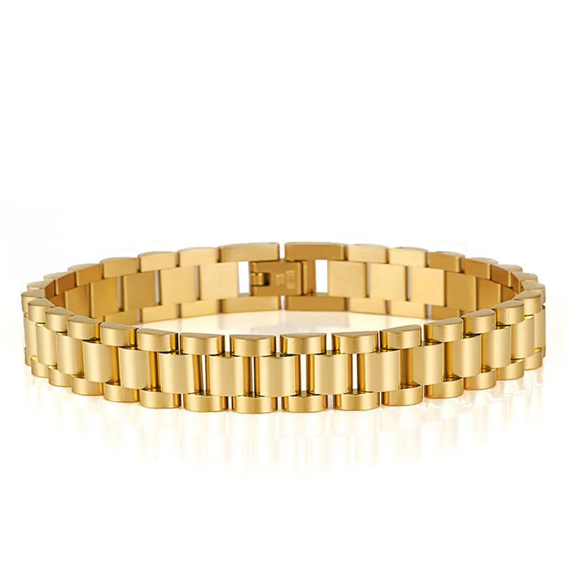 REBEL FASHIONISTA 10mm Men Bracelet 18k Gold Plated Stainless Steel Strap Fine Jewelry Bracelets & Bangles