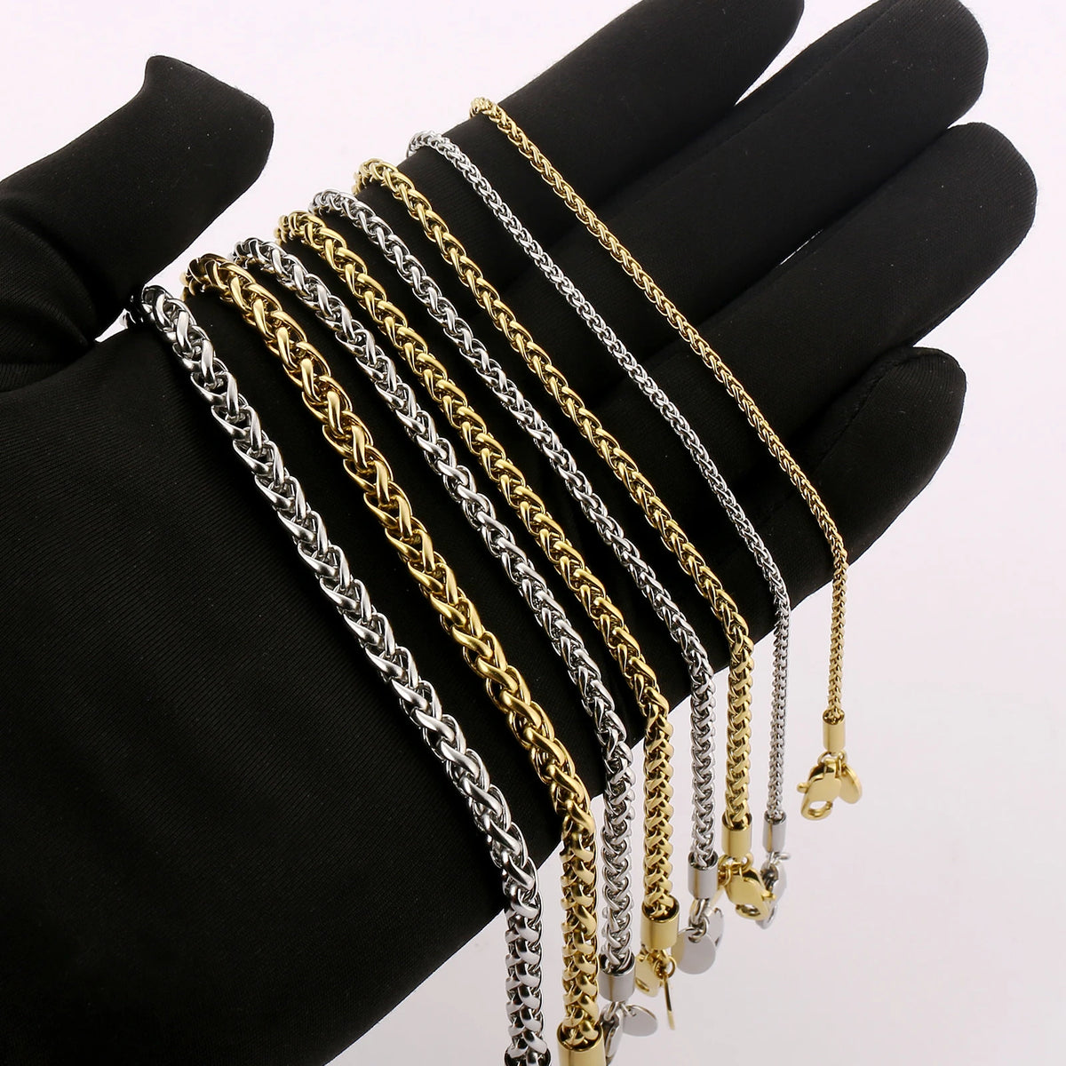 BiG-BOSS 2mm 3mm Wheat Chain 14K Gold Plated Keel Link Flower Basket Stainless Steel Jewelry Pendant Box Necklace for Women Men