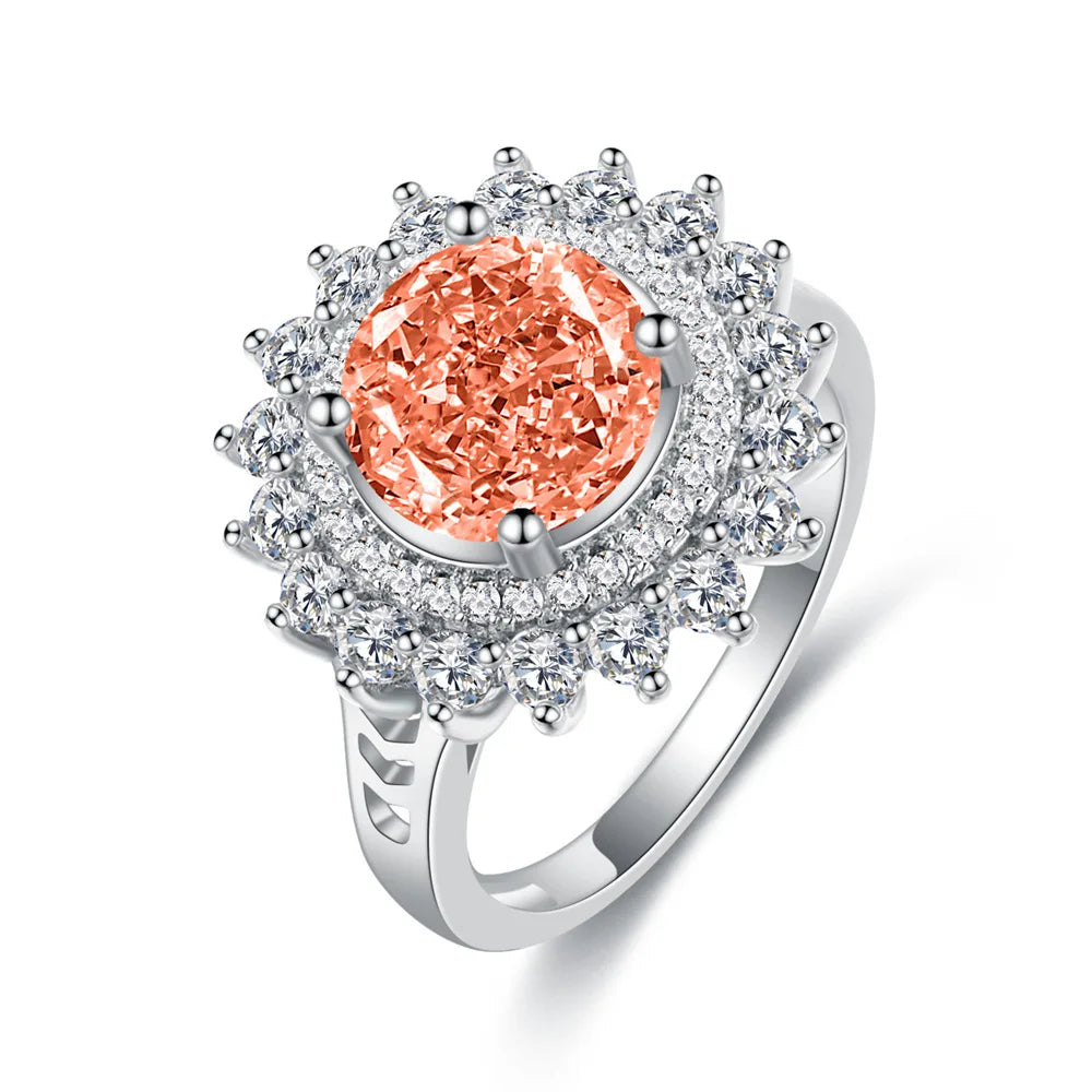 MuShan Jewelry Factory 5ct Papalacha 8mm Round Ice Flower Cut High Carbon Diamond S925 Pure Silver Ring Women Jewelry