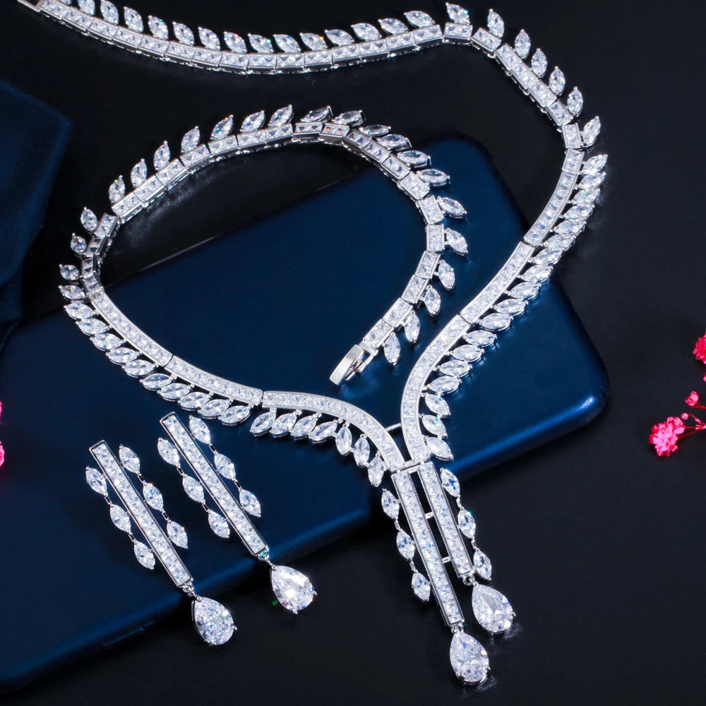 Shiny White Cubic Zirconia Wedding Bridal Jewelry Set for Women