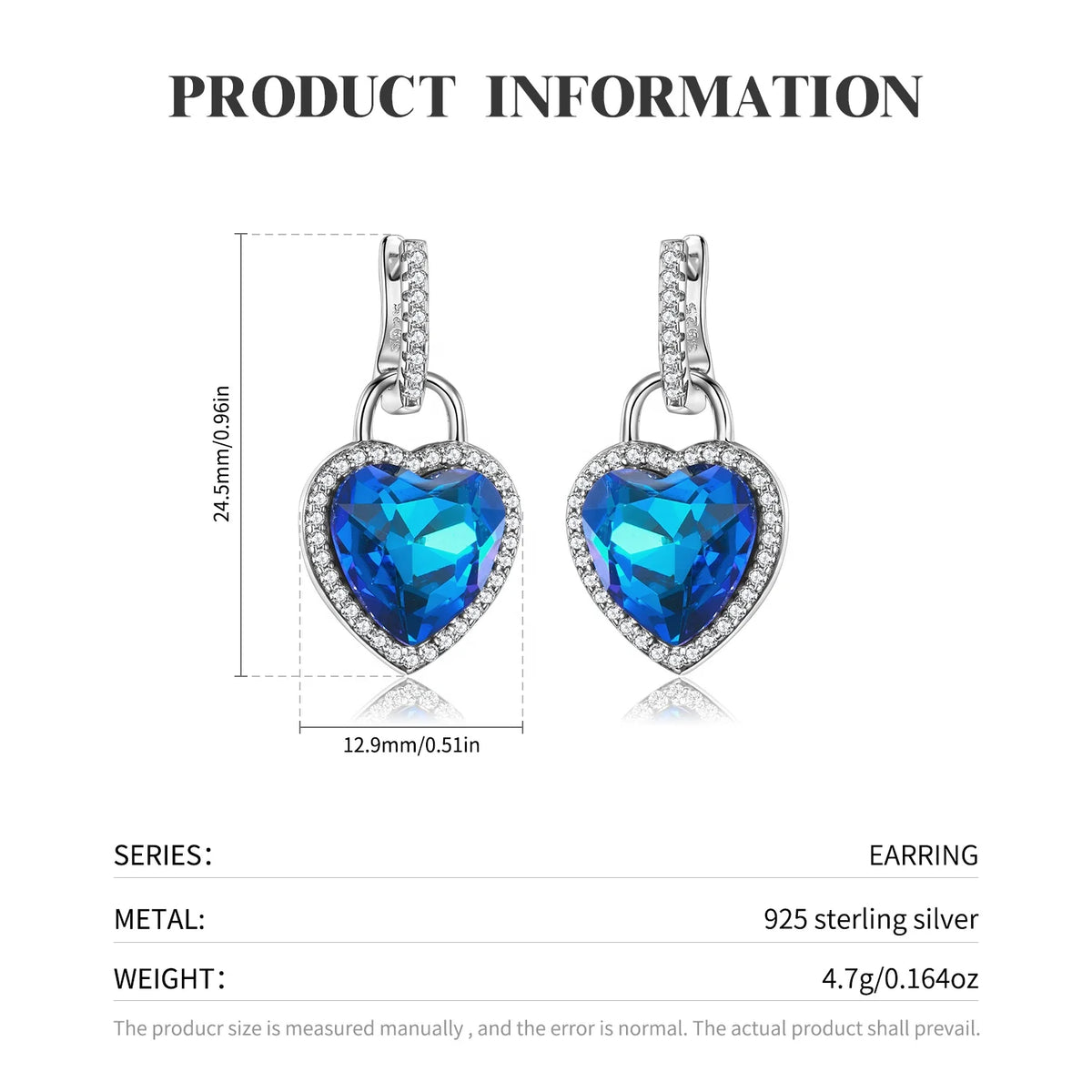 S&S Heart of the Ocean 925 Silver Zircon Jewellery Set | Necklace & Earrings | S&S Collection