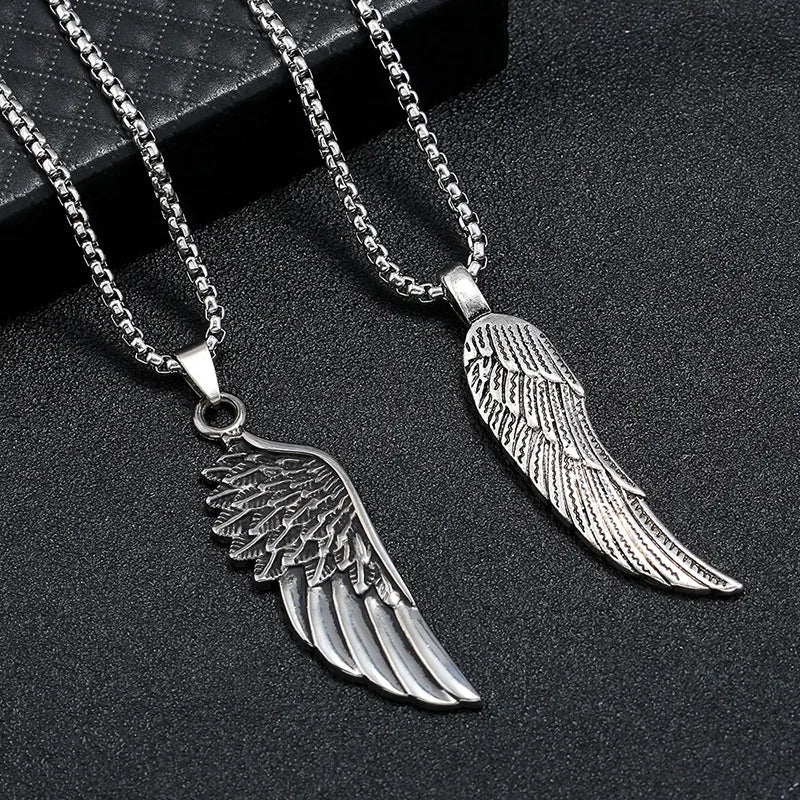 Wholesale Punk Rock n Necklace Zinc Alloy Wing Pendant Necklaces Men Jewelry Stainless Steel Chain