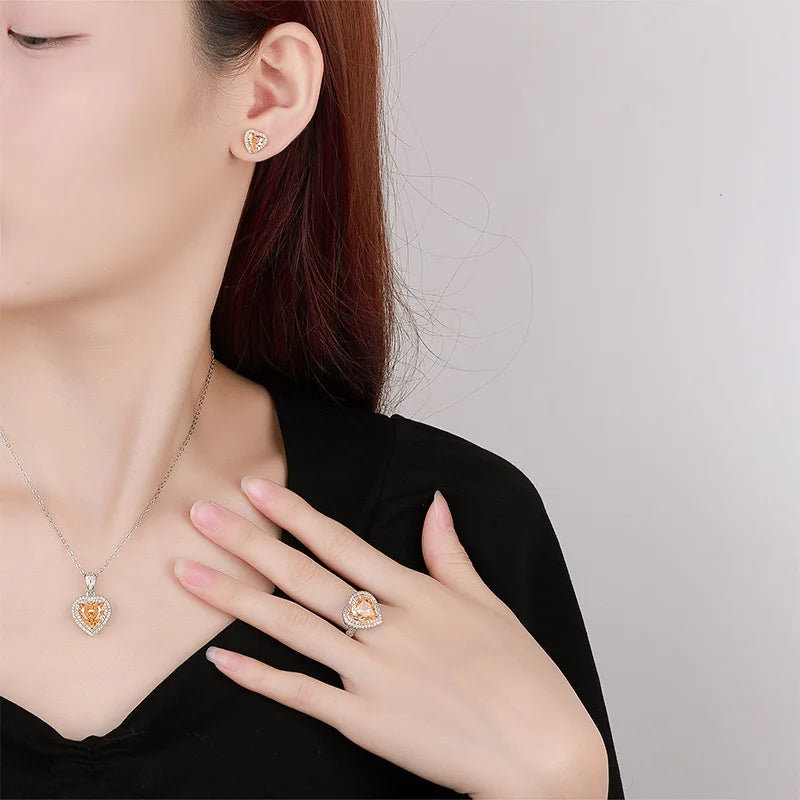 Gemfiori New Hot Selling Versatile Exquisite Pendant Earrings Ring Set Simple Temperament Light Luxury High-end Jewelry