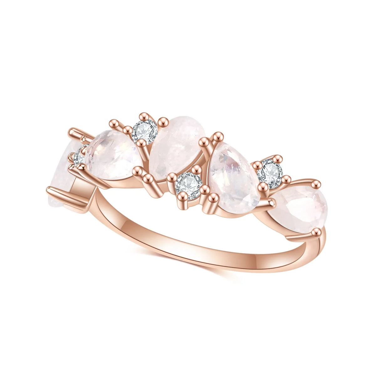Gemfiori Abiding Fine Jewelry Delicate Fashion Rainbow Milky Moonstone Gemstone Ring Jewelry for Women