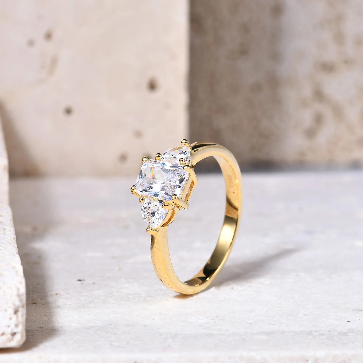 Gemfiori Abiding Delicate Women Jewelry Three Stone 925 Sterling Silver Citrine Cz Lab Pink Sapphire Yellow God Plated Engagement Ring