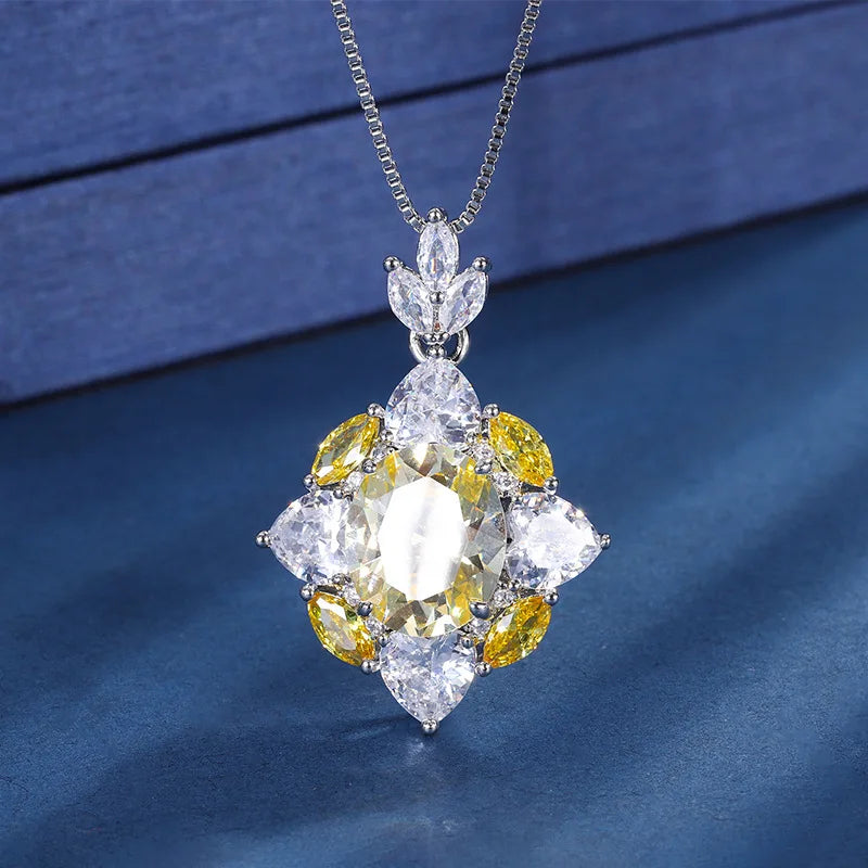 Gemfiori New Style Inlaid Yellow Zircon Pendant Fashionable and High-quality Living Ring Set Birthday Gift