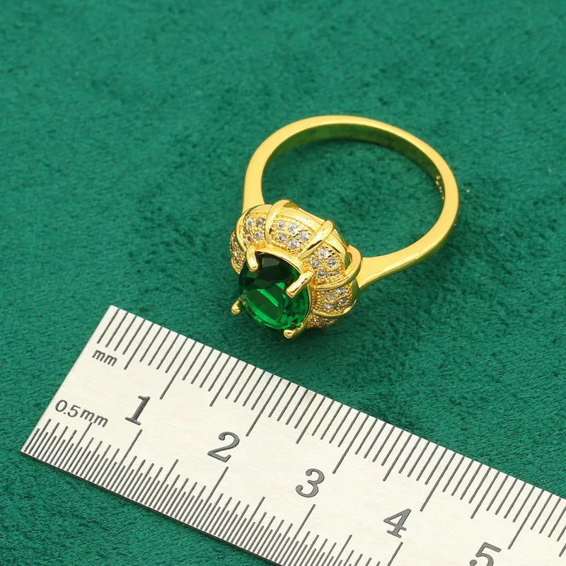 XOTICA Women's Gold Plated Wedding Jewelry Set Green Blue Emerald Including Hoop Earrings Bracelet Pendant Necklace Ring for Parties