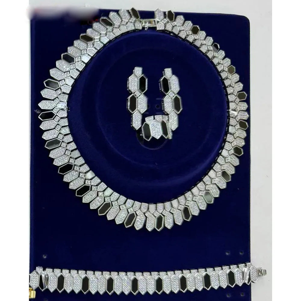 Middle Eastern Luxury Gold Jewelry Set with White Shell Black Agate Cubic Zirconia Chocker Necklace Earring Ring Bracelet Sets