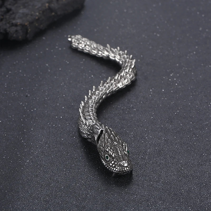 KALEN 210mm Men Punk Stainless Steel Links Bracelet With Vivid Chinese Dragon Head Clasp