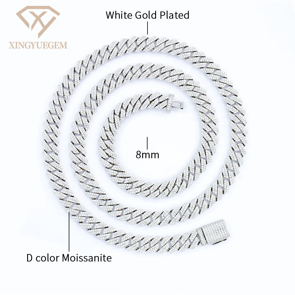 Men's 925 Sterling Silver Hip Hop Jewelry Vvs Iced Necklace 8-20mm Gra Certified Mossanite Moissanite Diamond Cuban Link Chain
