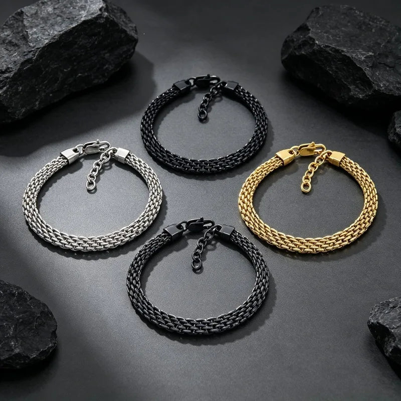 Kalen Fashion Mesh Chain Bracelet Trendy Versatile Facet Woven Chain with Extension Chain Stainless Steel Unisex Hand Jewelry
