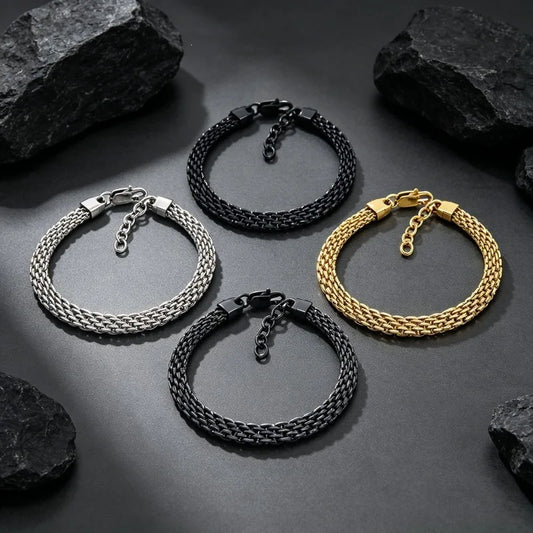 Kalen Fashion Mesh Chain Bracelet Trendy Versatile Facet Woven Chain with Extension Chain Stainless Steel Unisex Hand Jewelry