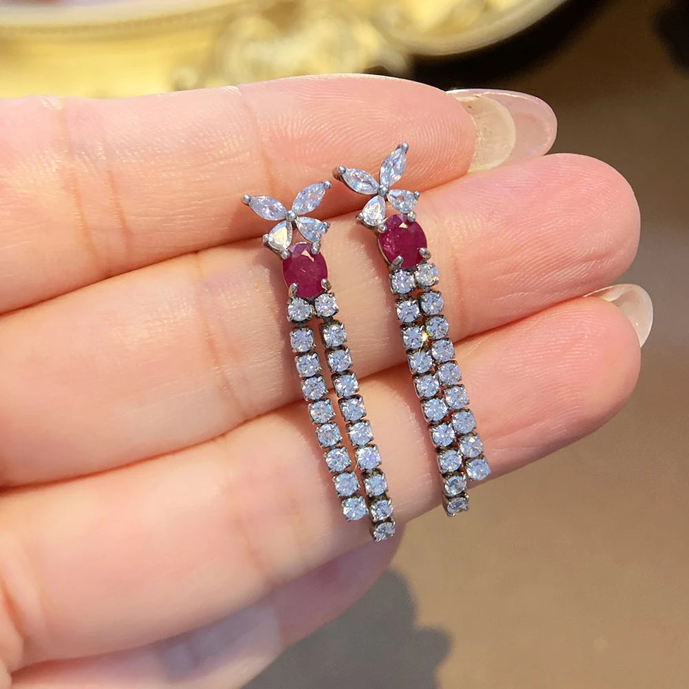Gioiellieri Dainty Natural Ruby Drop Earrings 925 Silver Luxury Minimalist Claw Setting Yashiman Women's Third Party Appraisal