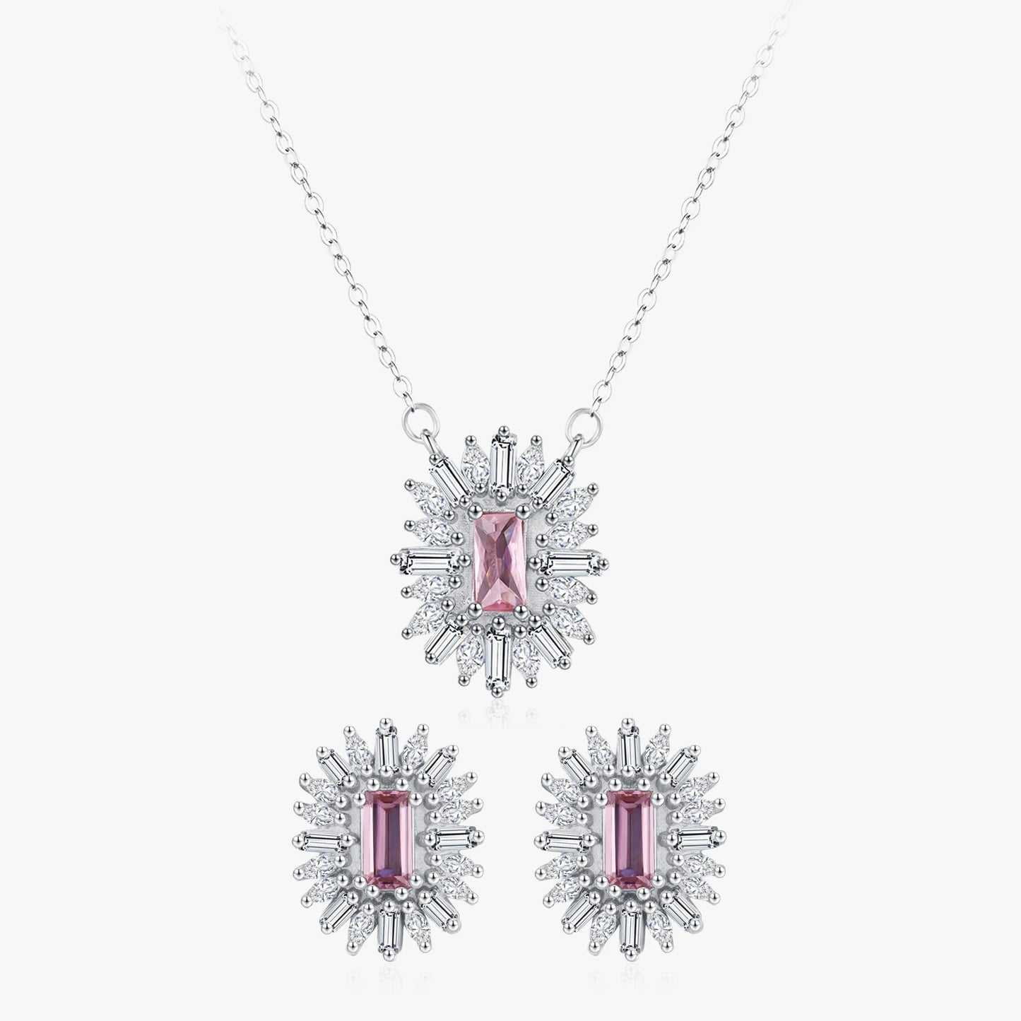 Alimay S925 Pure Sterling Silver Pink Square Sunflower Zircon Earrings Small and High End, Exquisite Full Diamond Ear Jewelry