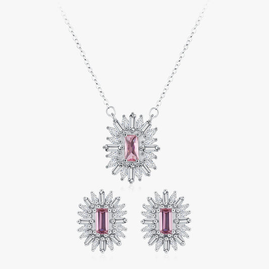 Alimay S925 Pure Sterling Silver Pink Square Sunflower Zircon Earrings Small and High End, Exquisite Full Diamond Ear Jewelry