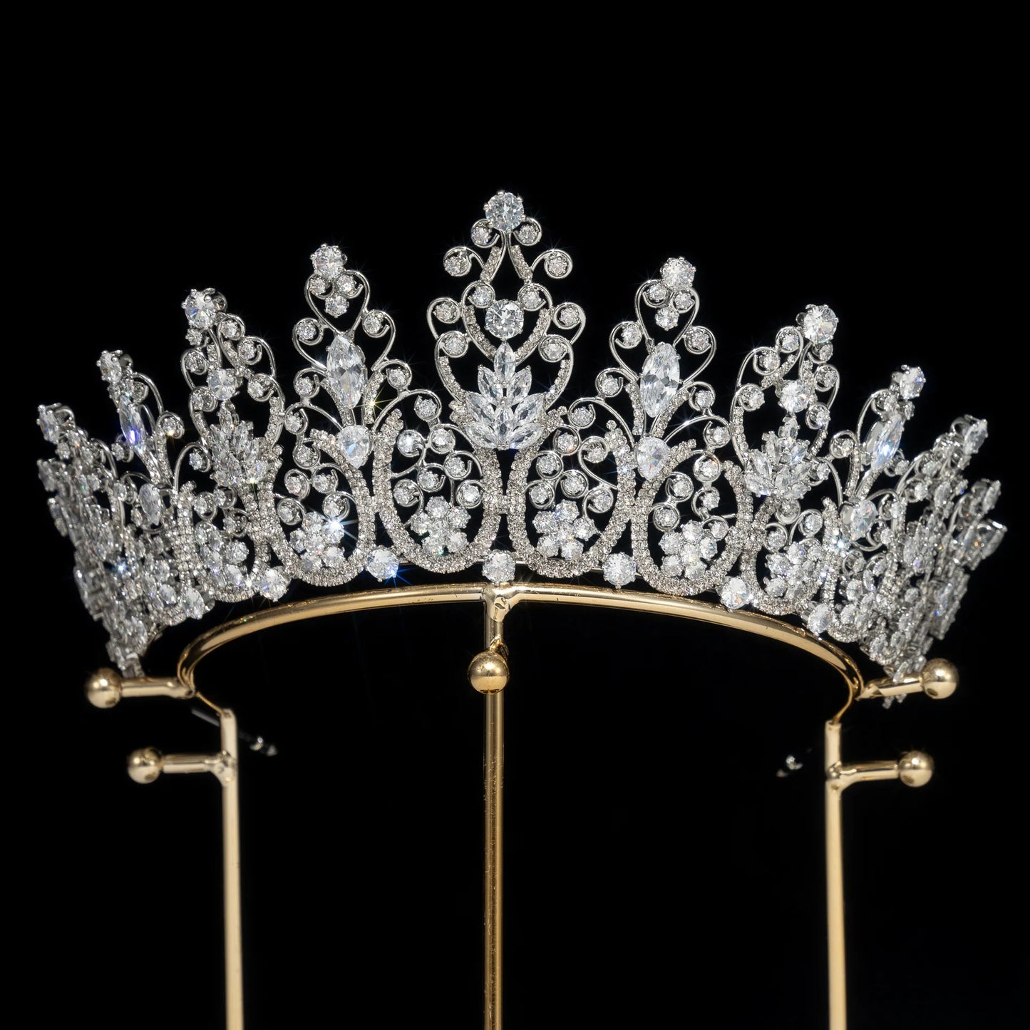 Pretty Queen Diamond Crown and Tiaras with Cubic Zirconia Copper Wedding Birthday Princess Crowns