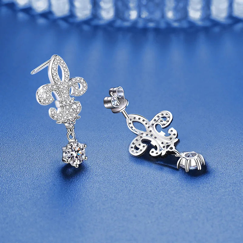 ArtistA Regal Fleur-de-lis Coordinating Moissanite Jewelry Set 925 Sterling Silver GRA Certified Non-Reactive All-Day Wear for Women