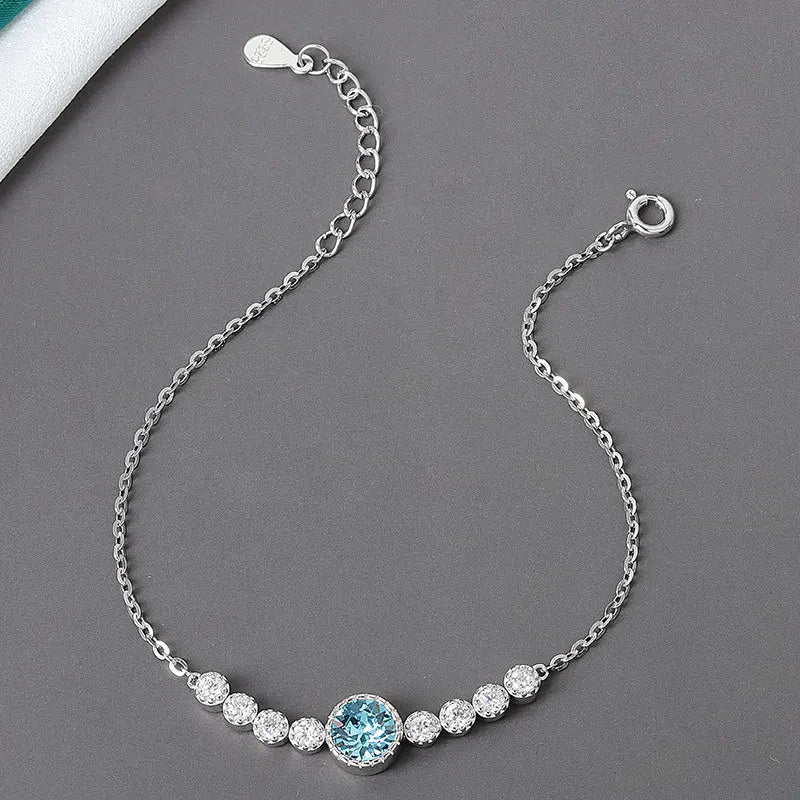 Fine Jewelry 925 Sterling Silver Marine Heart Jewelry Set Light Luxury Colorful Diamond Necklace Earring Bracelet 3 Piece Set
