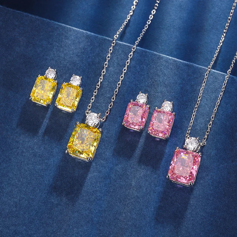 Gemfiori Yellow Perfume Bottle pink Sugar Cube Zircon Pendant Earrings Niche Design Luxury Temperament Set
