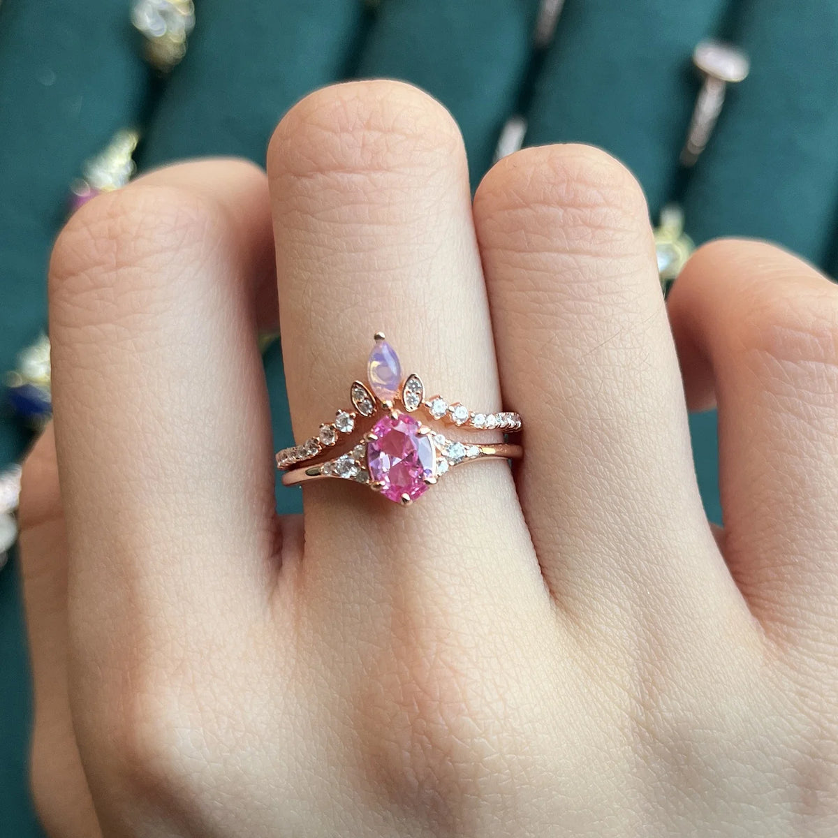 Gemfiori Abiding Delicate Trendy Women Jewelry Sterling Silver 925 Rose Gold Plated Ring Lab Grown Pink Sapphire Gemstone Rings