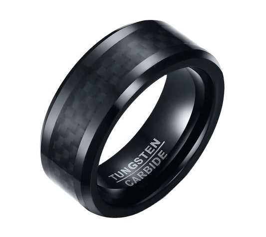 REBEL POYA Jewelry 8mm Black Tungsten Ring Inlaid Black Carbon Fiber One Piece MOQ