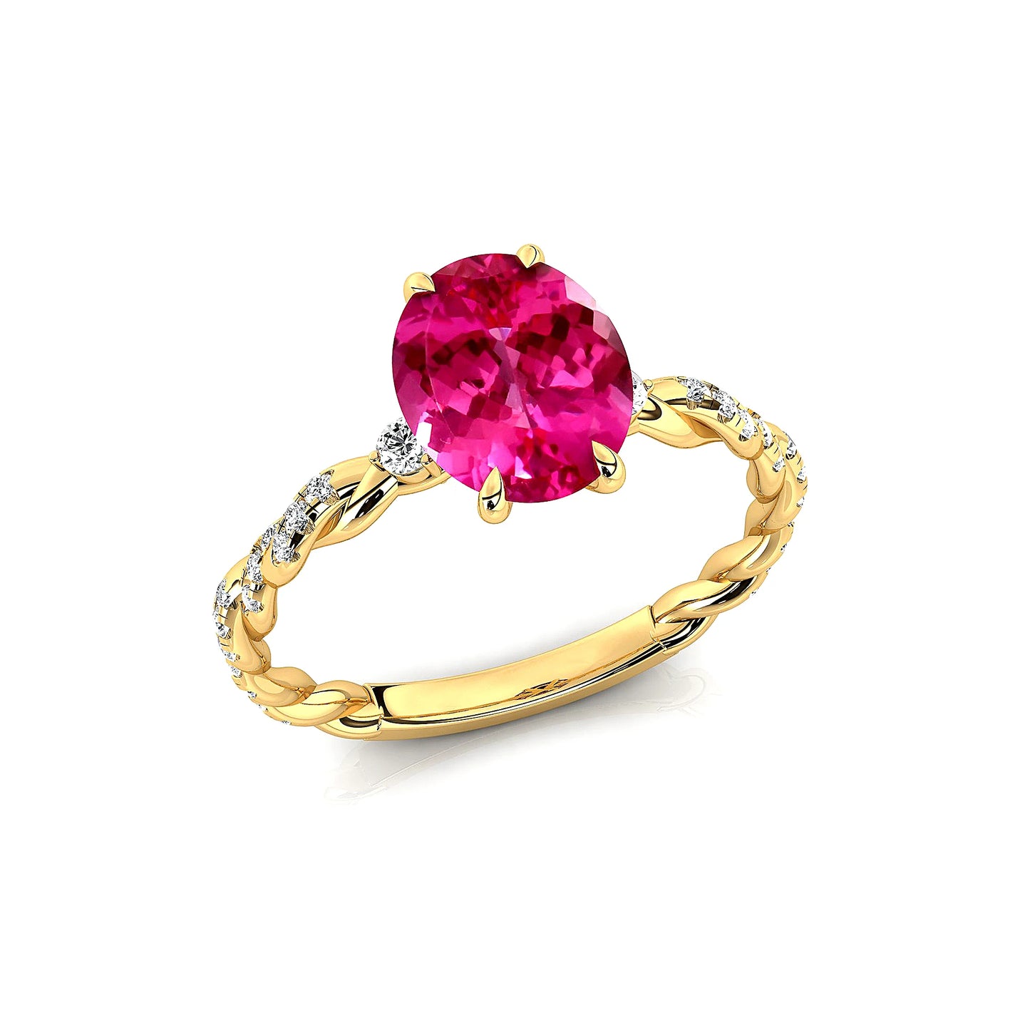 Lab Grown Pink Sapphire Gemstone & Real Diamonds Halo Cluster Bridal Wedding Rings 18k Solid Gold Rhodium Plated Premium