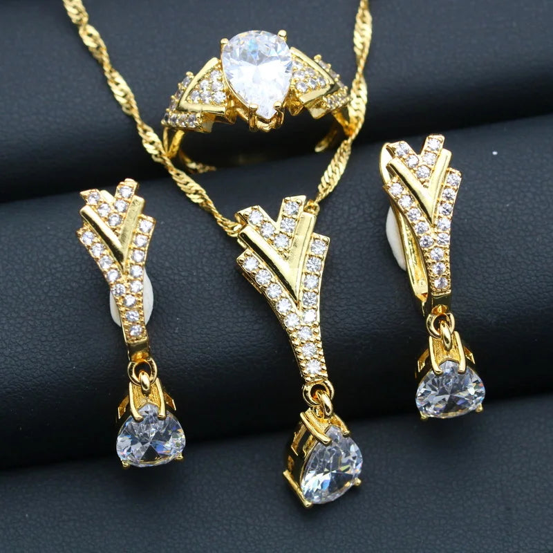 XOTICA Customizable 18K Gold Plated White Zirconia Long Water Drop Style Alloy Set for Women's Wedding Party Engagement Zircon Gift